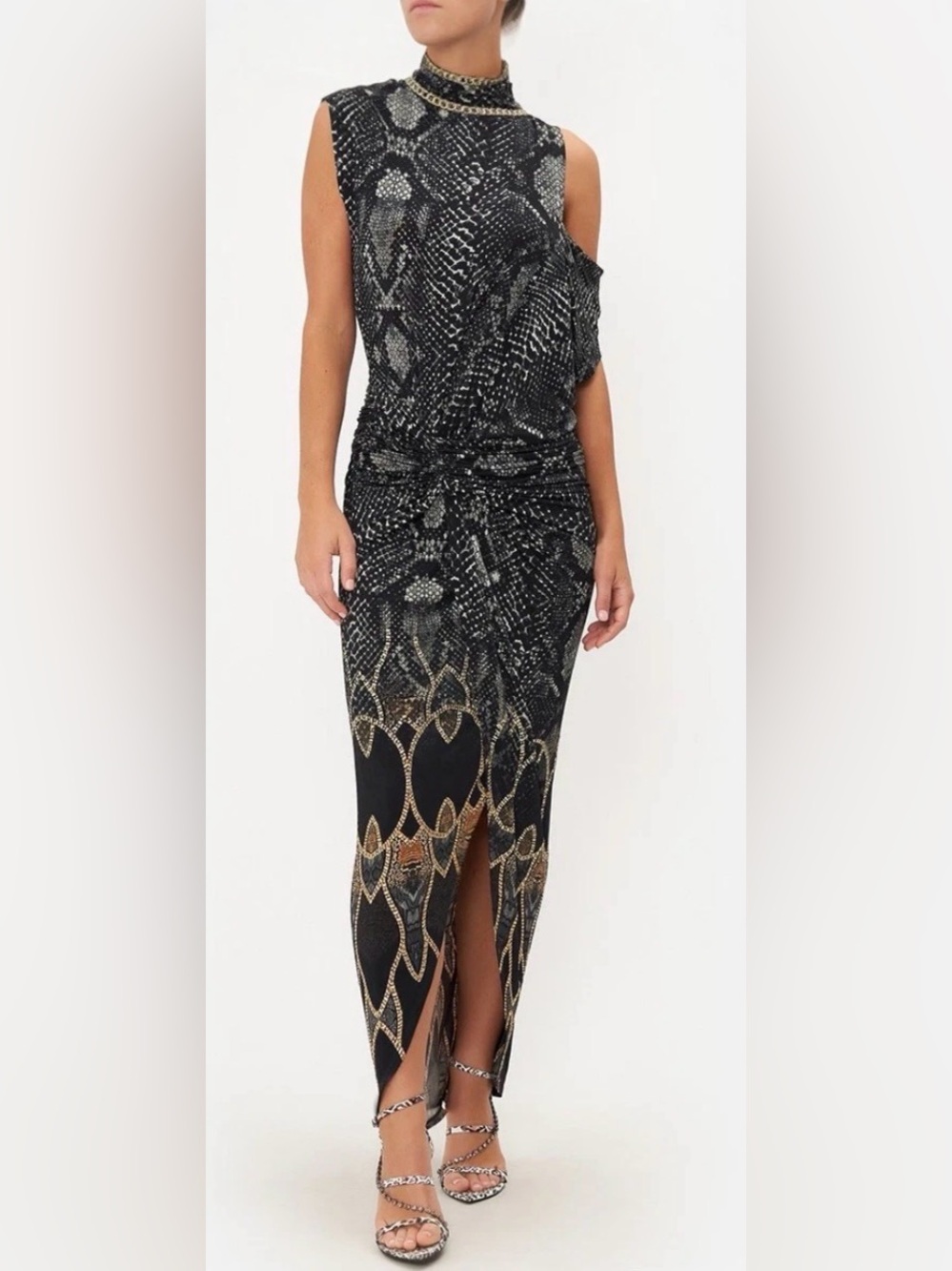 Camilla Gathered Column Jersey Dress size medium snake print Black grey NWT